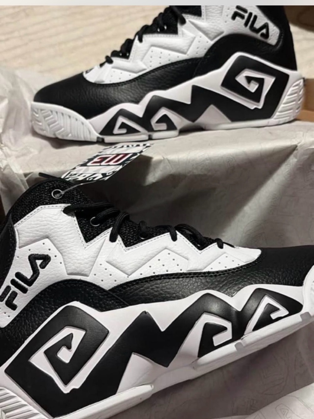 Fila Kids Black & White Geometric Basketball Sneakers